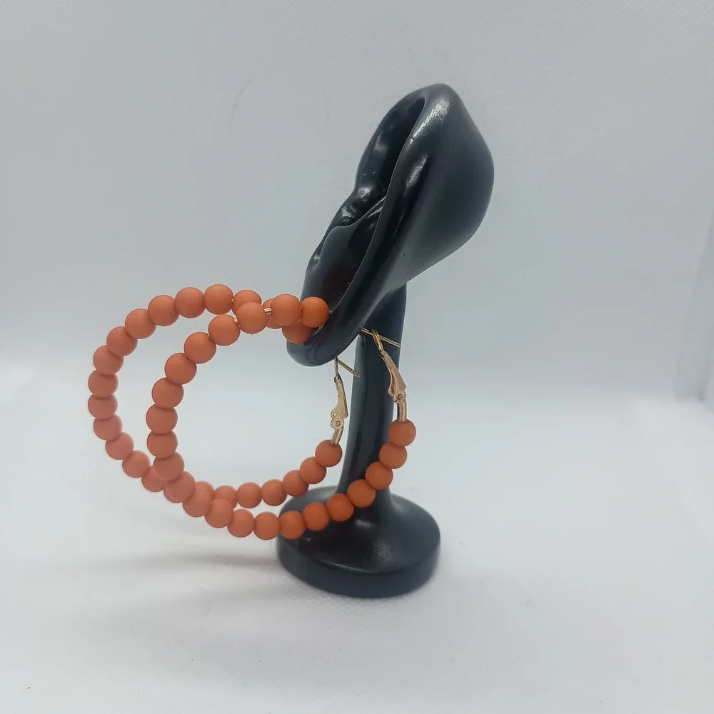 Wooden Beaded‎ Hoop Earrings SKUJ020
